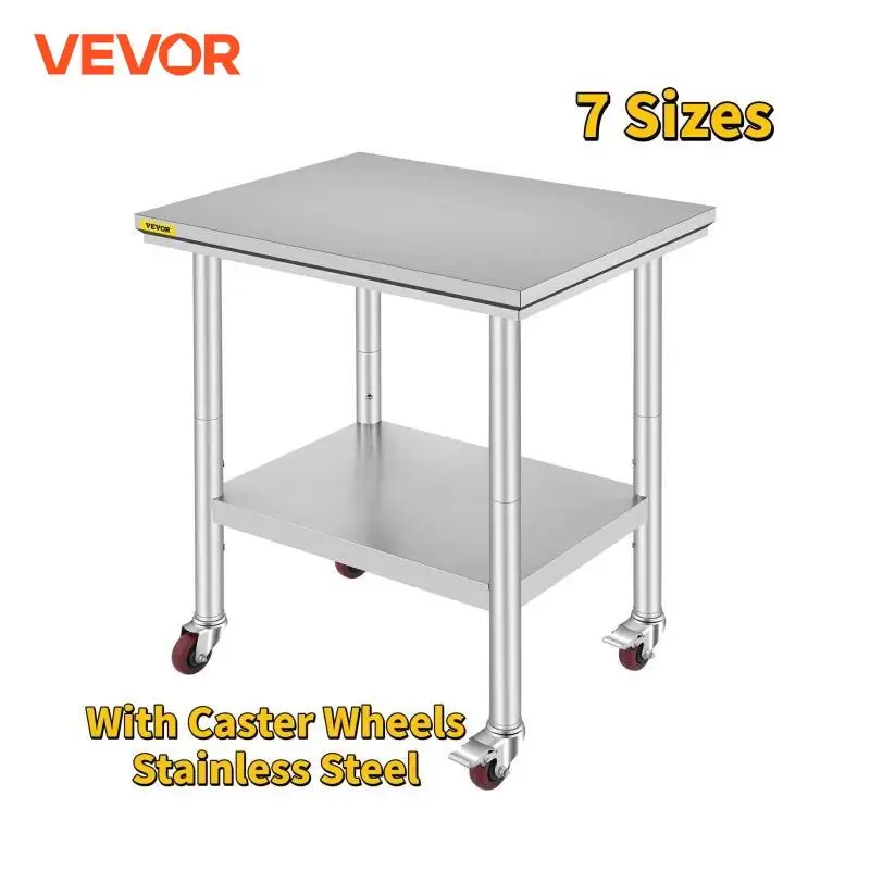 VEVOR Nhà Bếp Bằng Thép Không Gỉ Worktable Kệ Thương Mại Làm Việc Băng Ghế Dự Bị Bàn Với Trục Bánh Cho Gia Đình Nhà Hàng Lưu Trữ