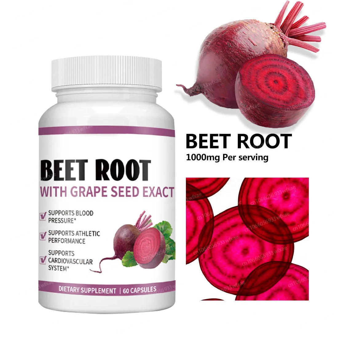 60-300Capsules Organic Beetroot Capsules 1000mg  with Grape Seed Extact Support Blood Circulation Heart Health