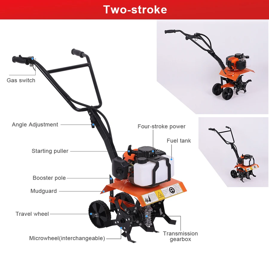 Hand-pushed Cultivator Multi Rotary Tiller Machinery Garden Tools Powerful Gas-Powered Micro Tiller for Scale Farm Use