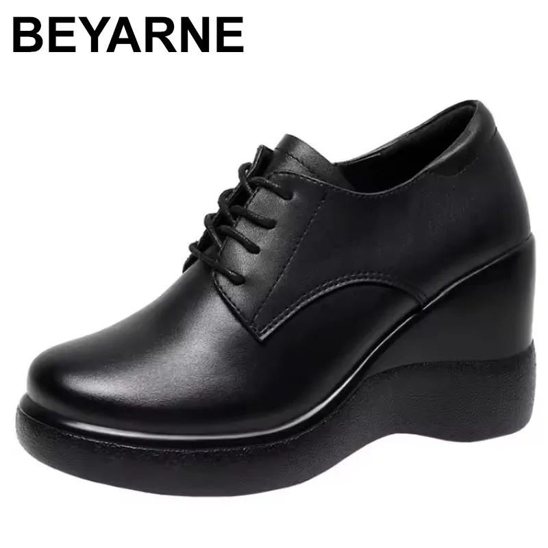 

Lace Up Wedges Shoes for Women Autumn Platform Pumps Woman High Heels Leather Office Shoes Ladies Plus Size 32-43