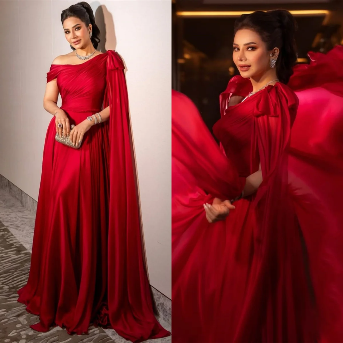 

Customized Exquisite Burgundy Satin Evening Dress Modern Strapless Off the Shoulder Zipper Back Shawl Bespoke Occasion Gowns