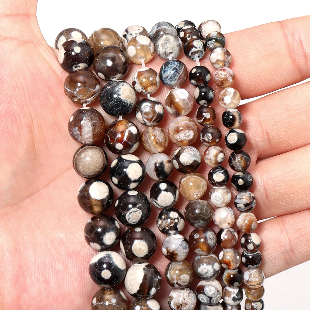 1 Strand Coffee Ice Flower Fire Agate Stone Beads Cracked Pattern Natural Stone Beads For Jewelry Making DIY Charm Bracelets