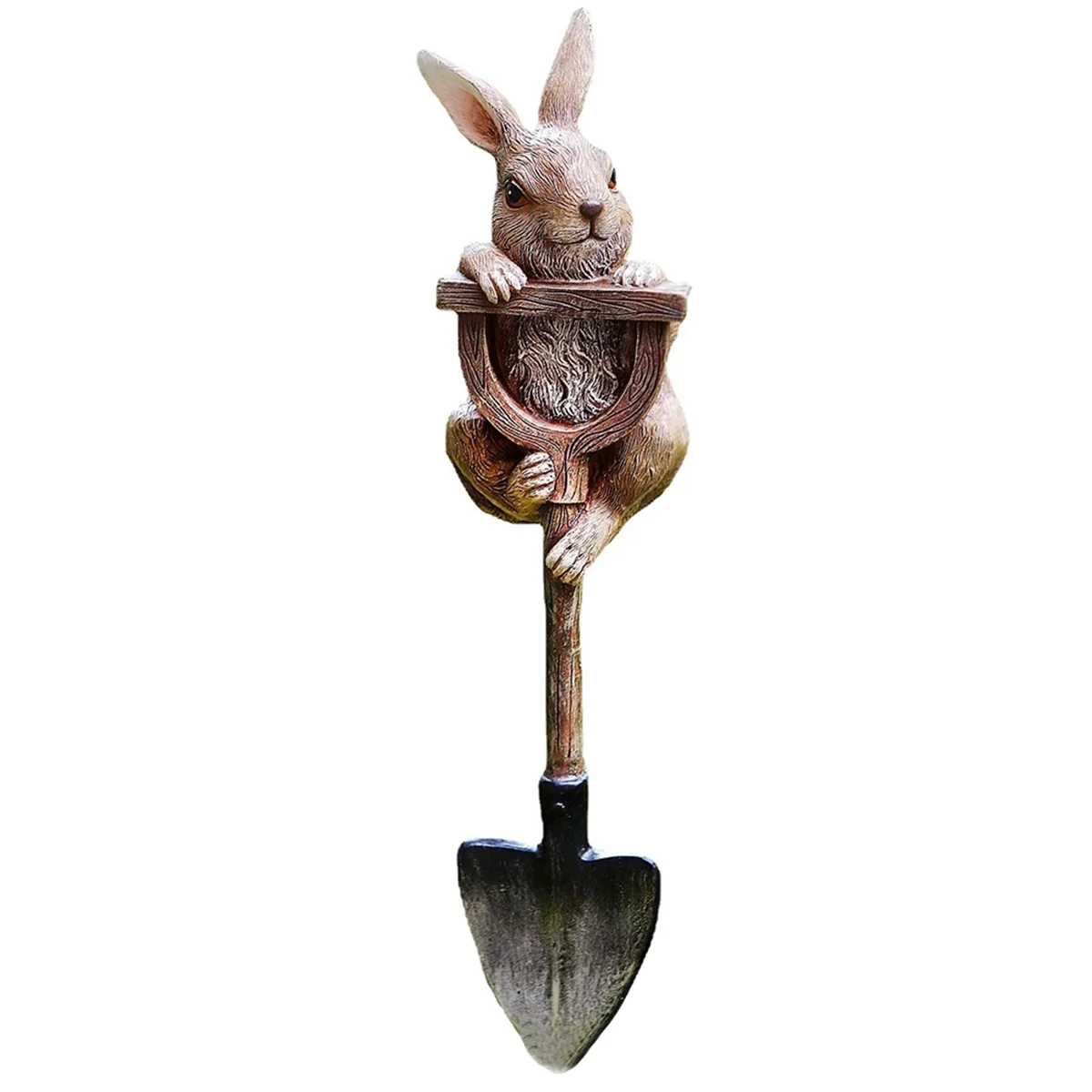 Bunny Statue Whimsical Garden Decor for Outside, Resin Bunny Rabbit Figurine on Shovel, Outdoor Lawn Decoration