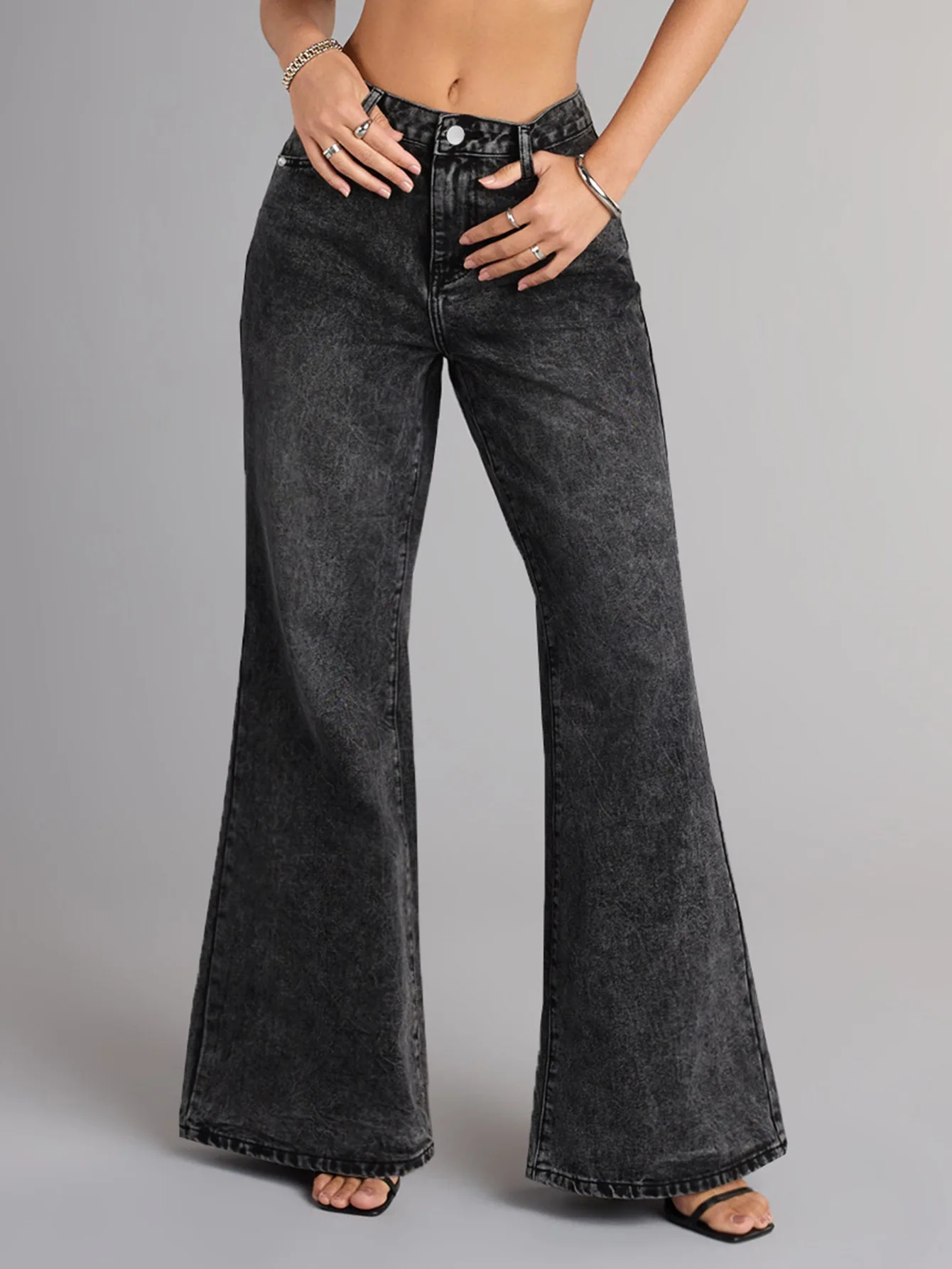Retro Drapey Denim High Waist Wide Leg Loose Straight Long Pants Cross-Border Wish Bestselling Style Cotton Polyester Blend