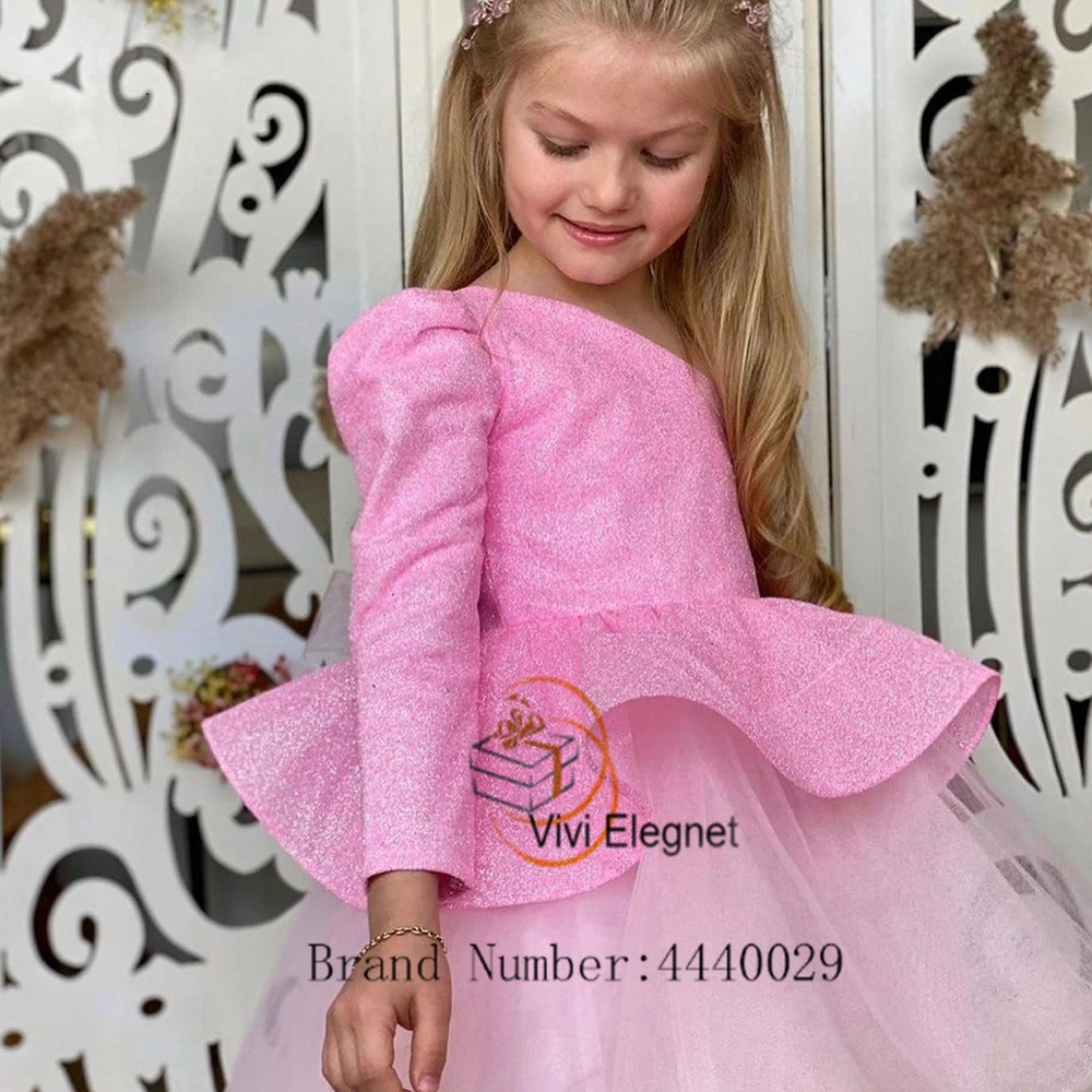 Sparkle Full Sleeve Flower Girl Dresses with Sequined Tutu 2023 Summer New Tutu Wedding Party Gowns Pink فساتين اطفال للعيد