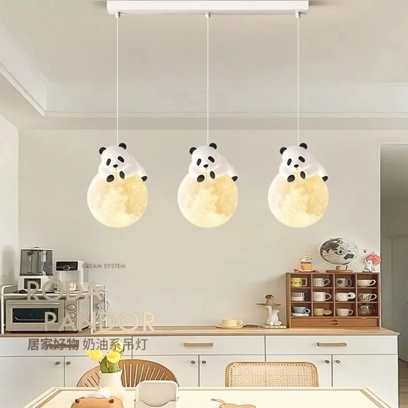 Playful Contemporary Ceiling Lights Panda Moon LED Bedroom Living Room Hallway Kitchen Restaurant Home Decor Lighting Chandelier