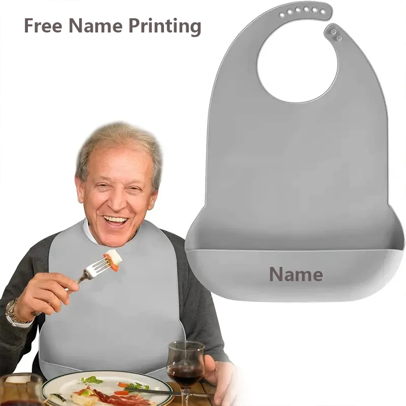 

Нагрудники для взрослых, силиконовый нагрудник с персонализированным принтом имени, легко чистящийся, подарок для отца и матери, подходит для использования в пожилых людей
