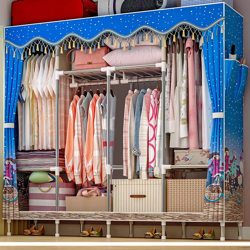 

Simple wardrobe fabric steel frame with thickened reinforcement fabric wardrobe minimalist modern assembly wardrobe