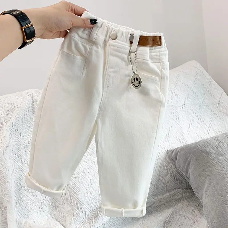 Jungen und Mädchen Hosen Frühling und Herbst Kinder Casual Hosen Ausländische Koreanische Baumwolle Hosen Baby Weiß Elastische Hosen