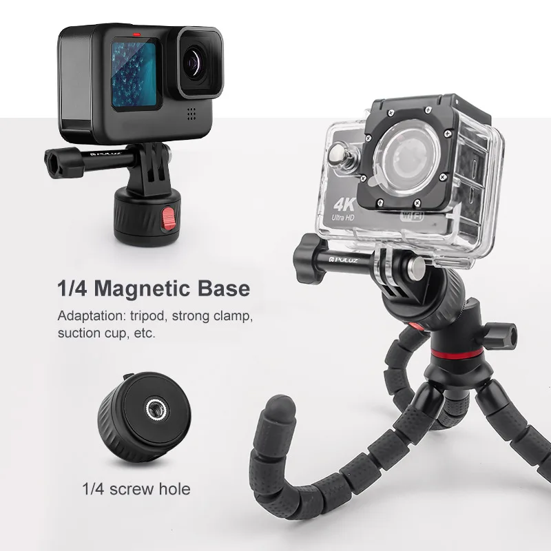 PULUZ 고프로 헤드용 마그네틱 베이스 어댑터, Insta360 액션 카메라 액세서리, 표준 나사 퀵릴리즈, 마그네틱 베이스 어댑터