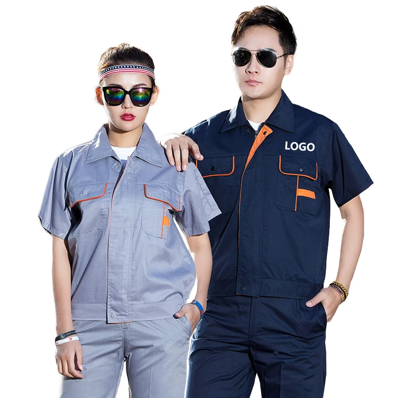 

Men's Wear-Resistant Auto Repair Factory Workshop Labor Protection Suit Factory Uniforms Summer Short Sleeve Thin Overalls