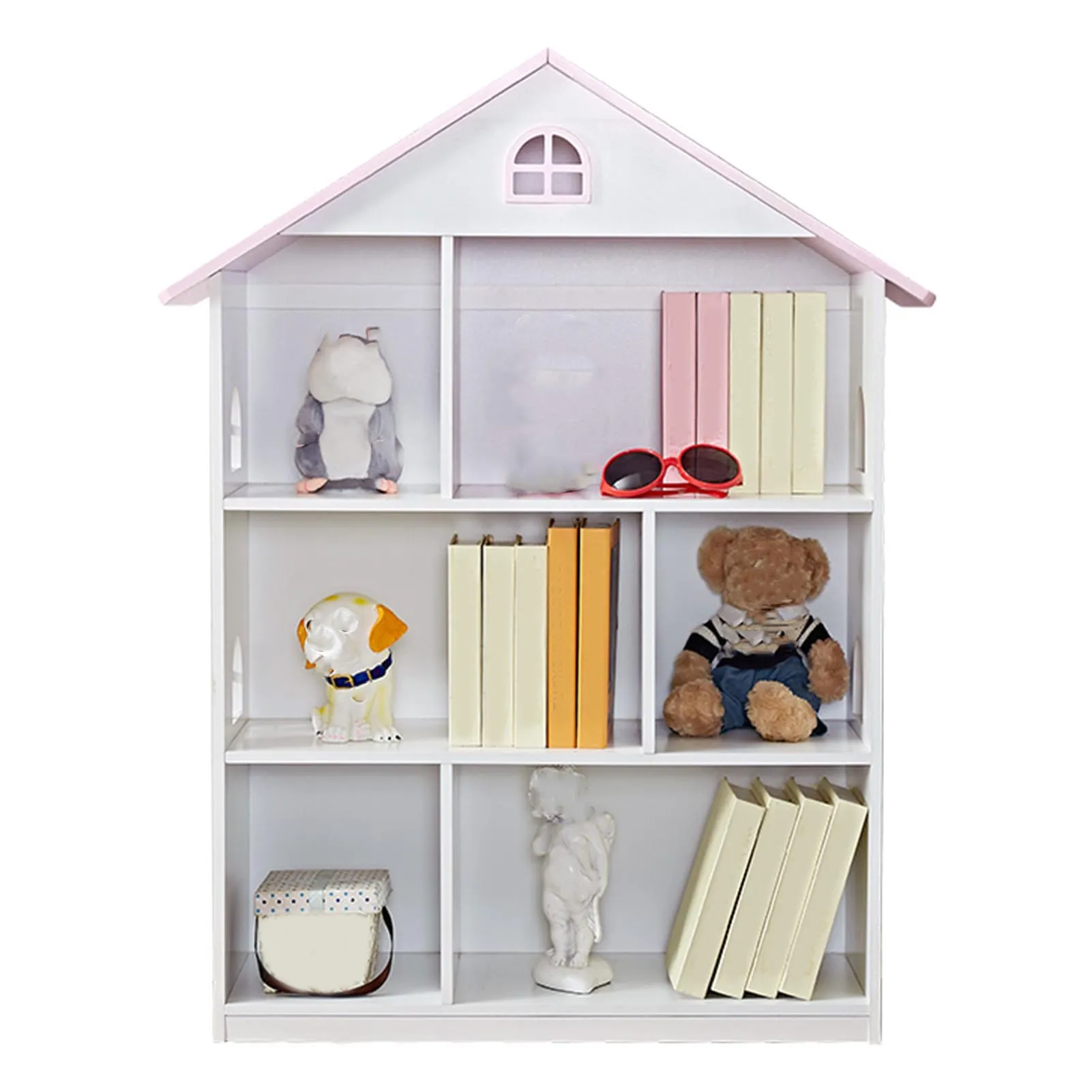 

Heavy-duty Dollhouse Bookshelf Wooden Bookcase 3 Tier Books Toys Storage Organizer Kids Bedroom Playroom Furniture Pink White