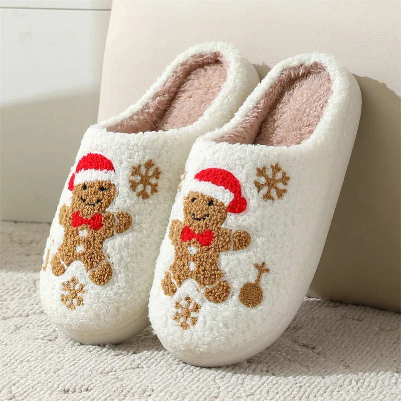 

Women Christmas Gingerbread Man Cute Winter Warm Slippers Exquisite Comfy House shoes Bedroom Soft Sole Home Shoes for Gift ﻿