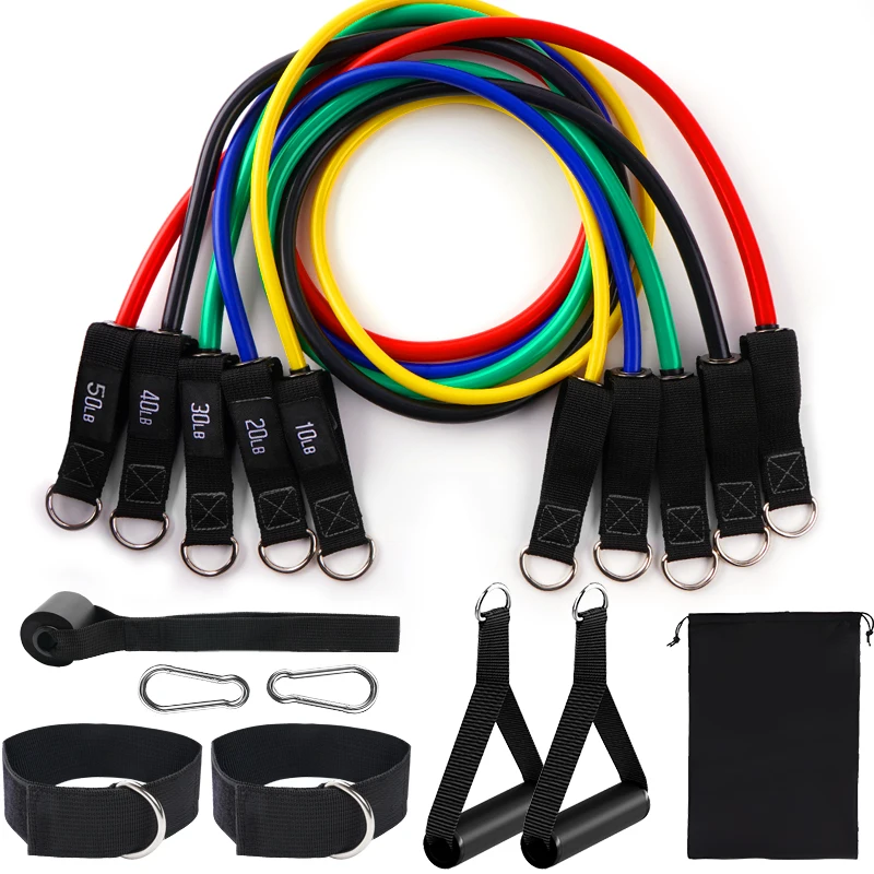 Hot Sale Customized Logo 11-piece Set Latex Elastic Fitness Belt Set Home Gym Fitness Equipment
