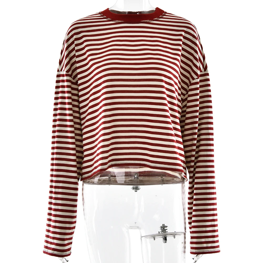 T-shirt ample à rayures pour femmes, col rond, manches longues, couleur contrastée, Patchwork, haut décontracté, Streetwear, automne 2025, 2025