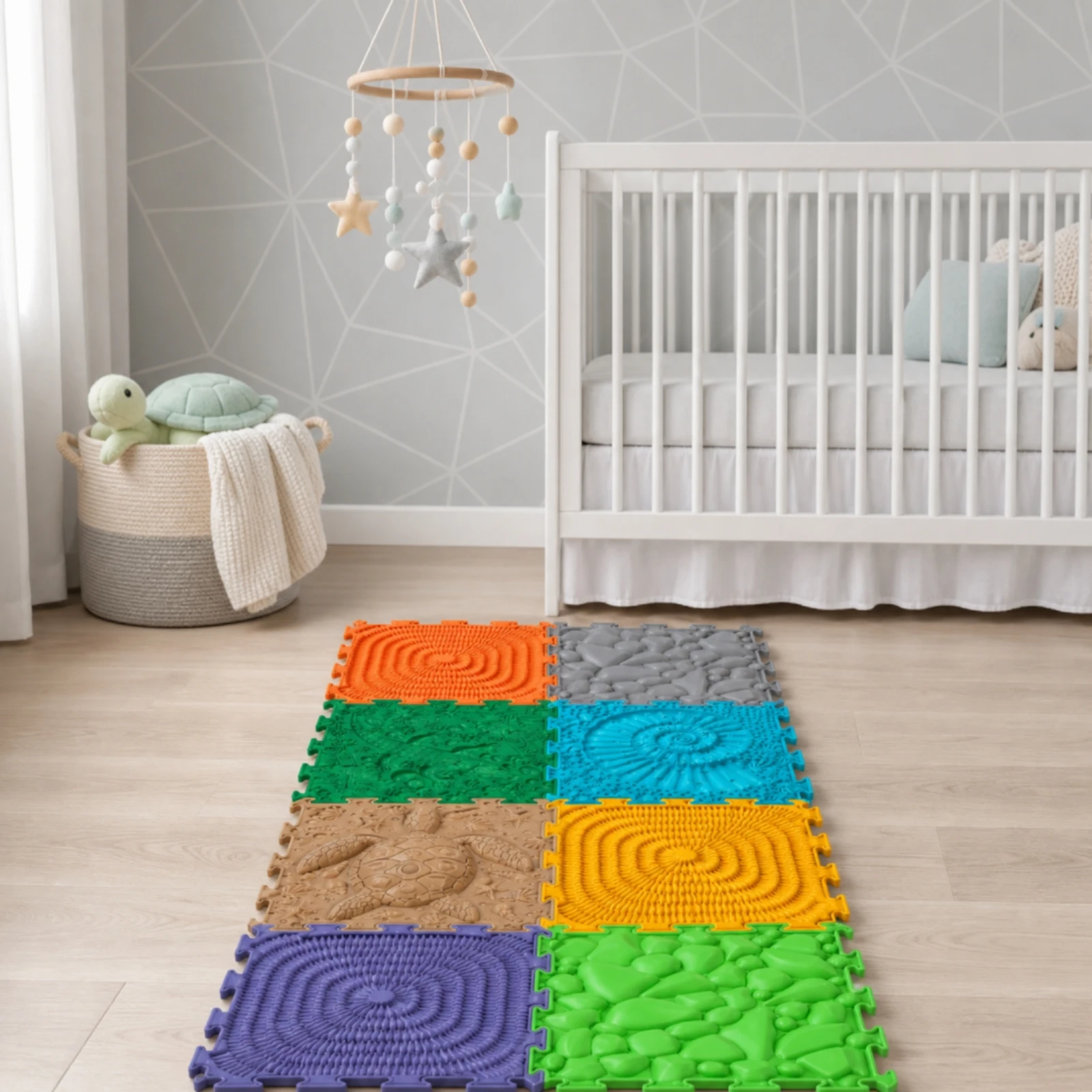 8 Pieces Tactile Sensory Mats Embossed 8-Piece Interlocking Sensory Tile Set Puzzle-Style Tactile Play Mat Soft for Infants