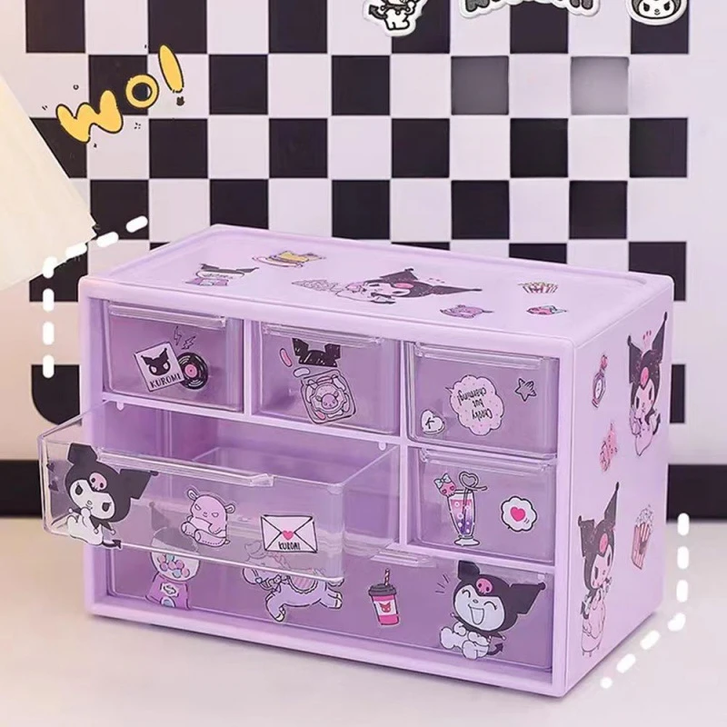 Imagem -03 - Miniso Sanrio Organizador de Mesa com Adesivos Kawaii Caixa de Armazenamento com Gavetas Hello Kitty Cinnamoroll Minha Melodia Decoração do Quarto Bonito