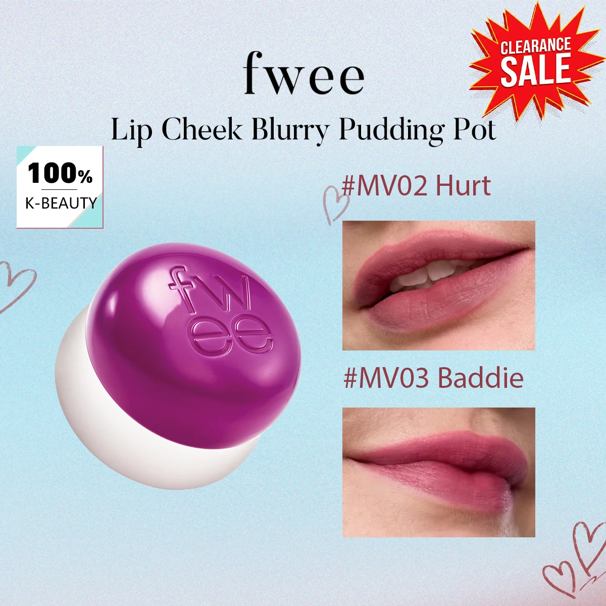 

[ClearanceSale] fwee Lip Cheek Blurry Pudding Pot MV02&03,Long-Lasting Wear,Non-Sticky & Dewy Glow,Korean Cosmetic,Korean Makeup