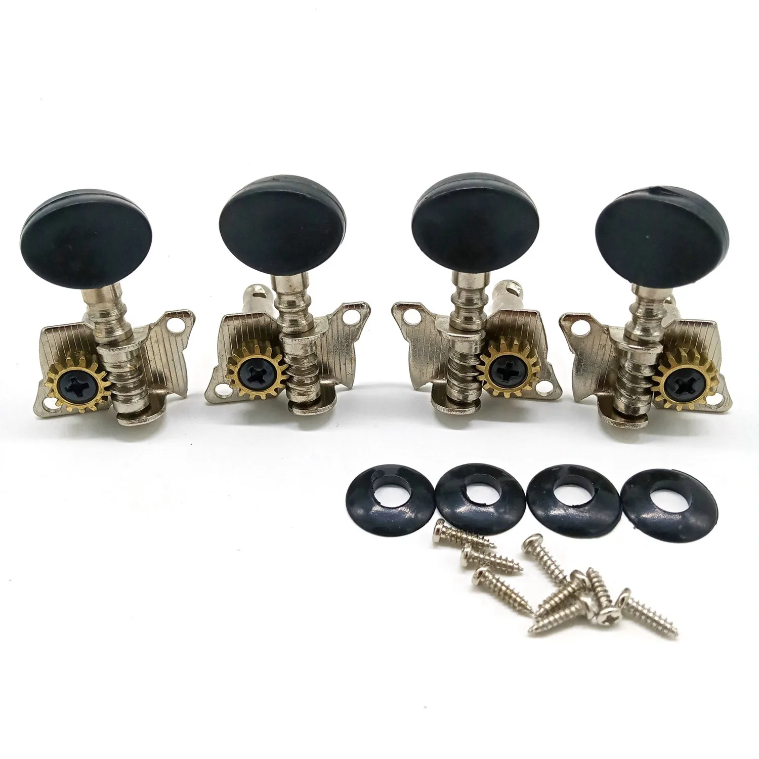 

ONGE 4 Pieces Metal Opened Ukulele Uke Tuning Pegs Tuners Round Cap Black