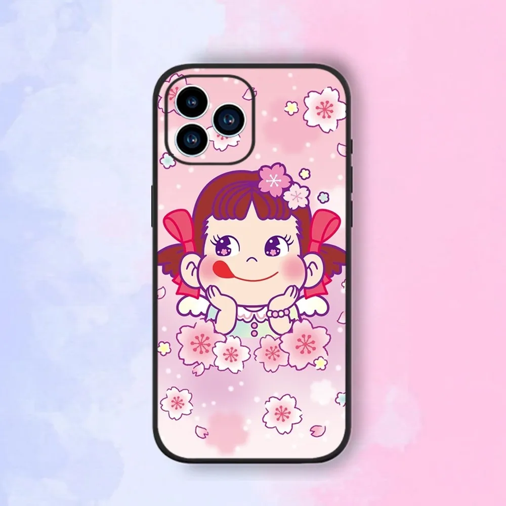 Fujiya Peko-chan Phone Case iPhone 15,14,13,12,11,XS,XR,X,8,7,Pro,Max,Plus,mini Silicone Black Cover