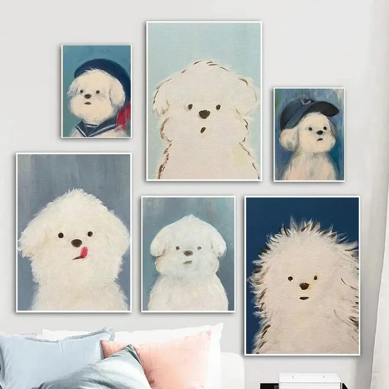 Pósteres e impresiones Kawaii de Perrito pequeño y rasguño de dibujos animados, lienzo impreso, imagen artística de pared para decoración del hogar y la sala de estar
