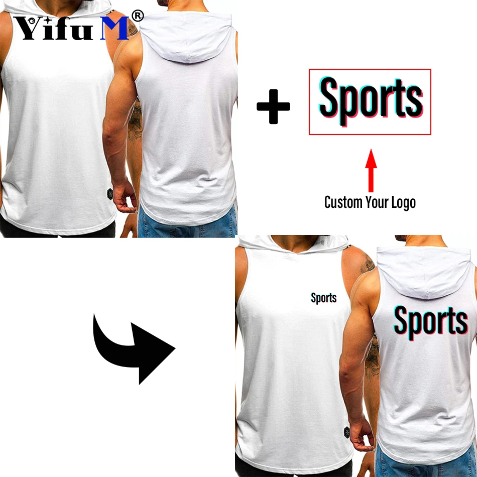 Custom DIY Your Design Logo Text Men's Hooded  Sleeveless Tops Gym Workout Training Tank Bodybuildng Muscle T-Shirt