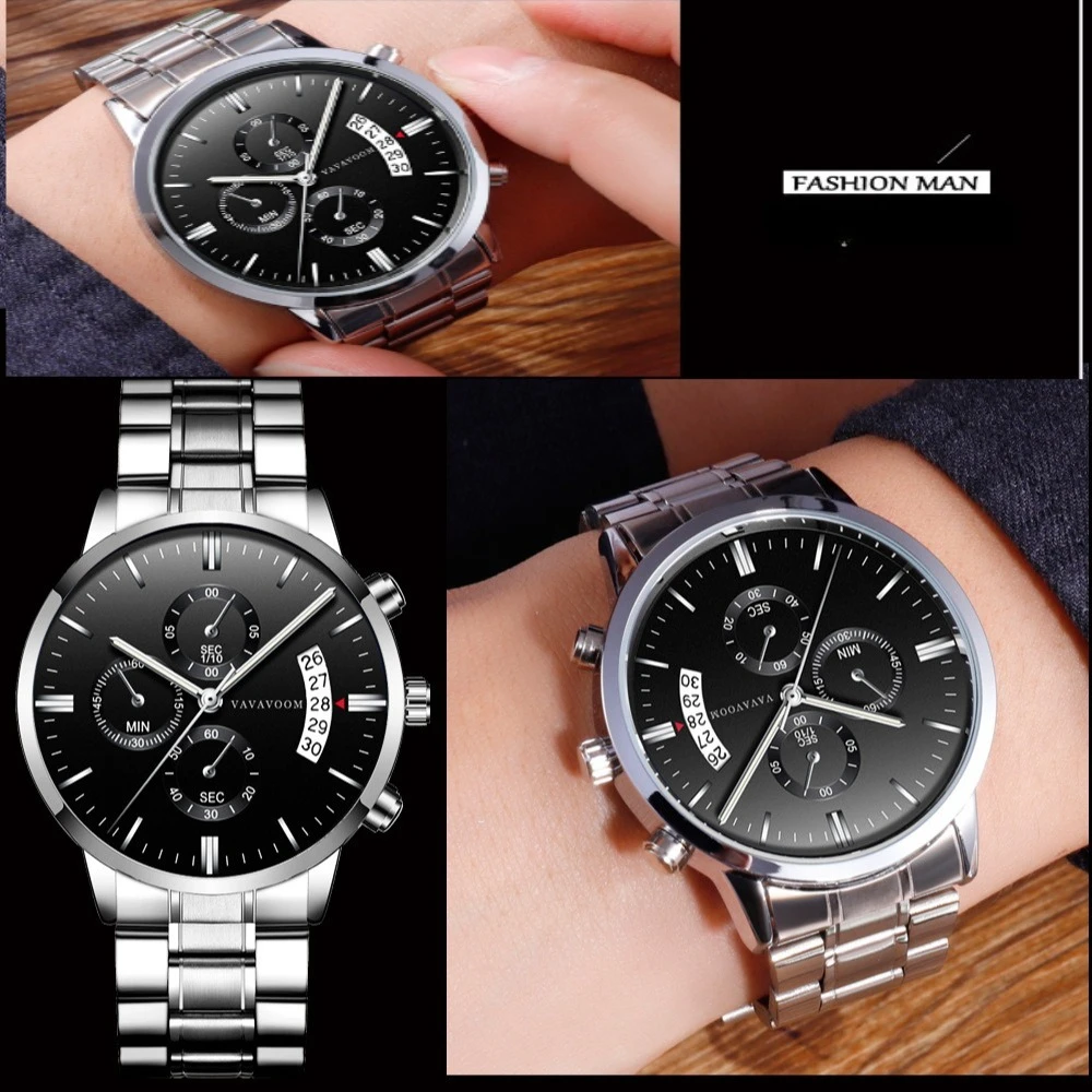 VA VA VOO M214 Luxury Steel Strip Quartz Mens Watch Luminous Waterproof Calendar Watches for Men Relogios Masculino Reloj Hombre