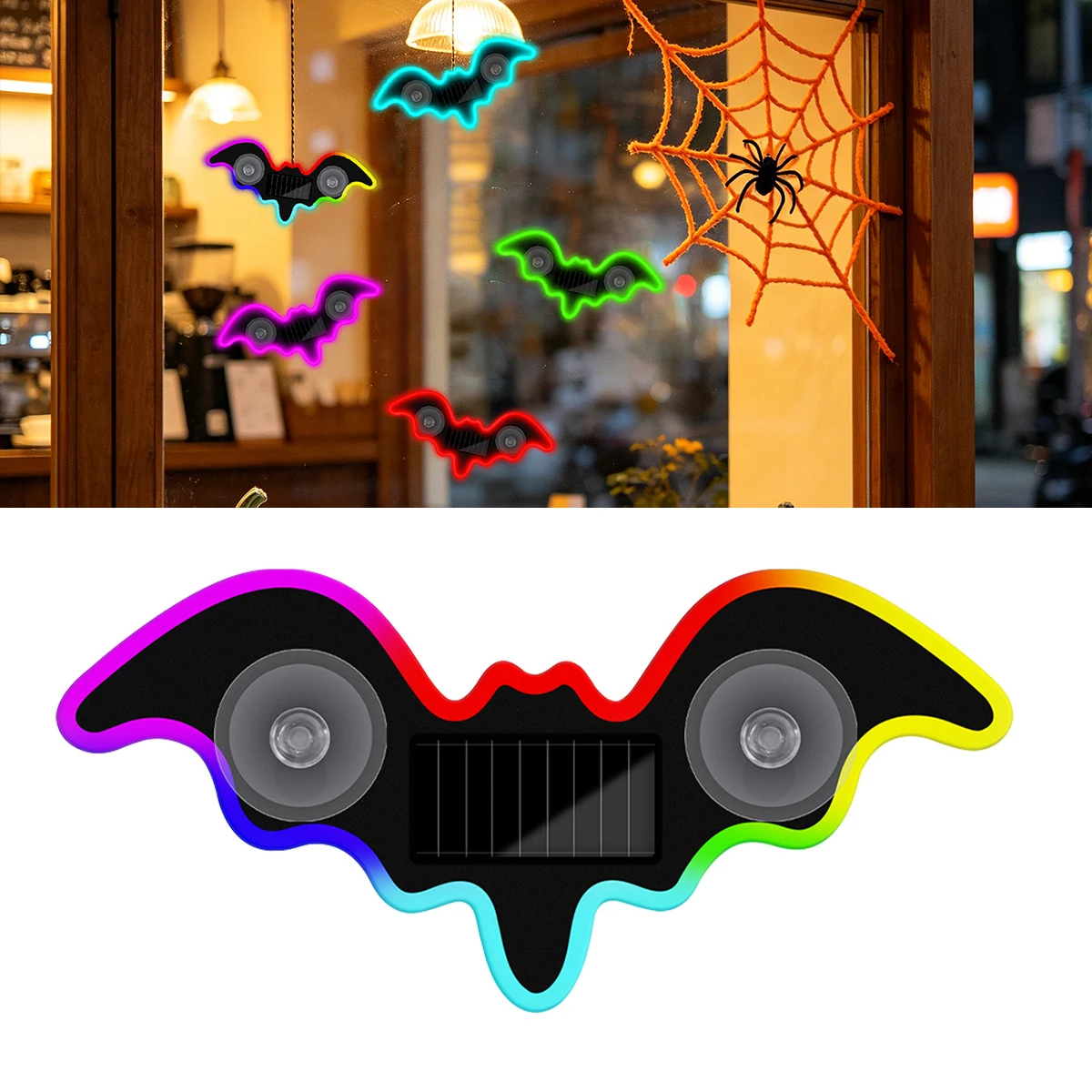 1PCS Bat Shaped USB Solar Powered Colorful LED Ambient Night Light For Halloween Day Party Bedroom Window Shield Decoration