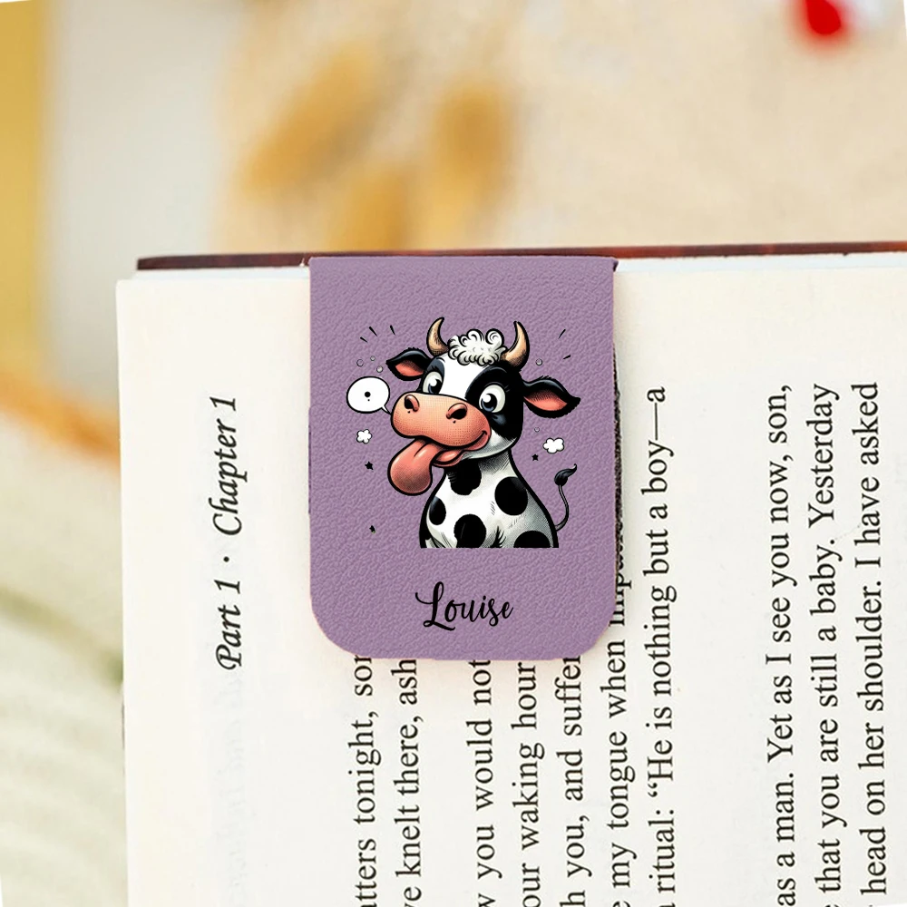 1PC Diy Cow Personalized Text Print Purple Leather book clamp For Boys Gifts