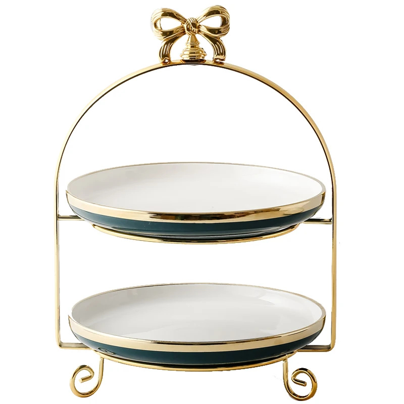 Nordic Simple Gold Double Layer Three Floors Banquet Table Fruit Tray Afternoon Tea Snack Dessert Cake Stand Exhibition Hall