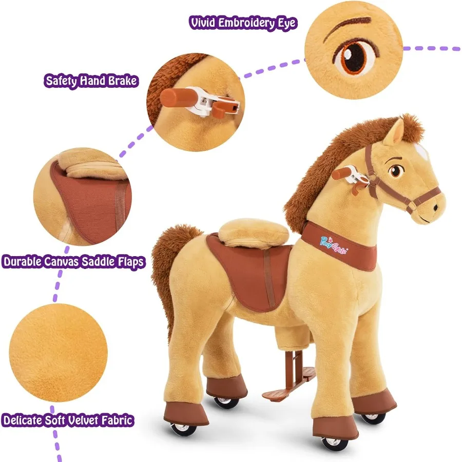 Kids Ride on Horse Toys Plush Interactive Riding Horse Ride for Toddlers 3-4 Walking Rocking Horse with Wheels, No Battery or El