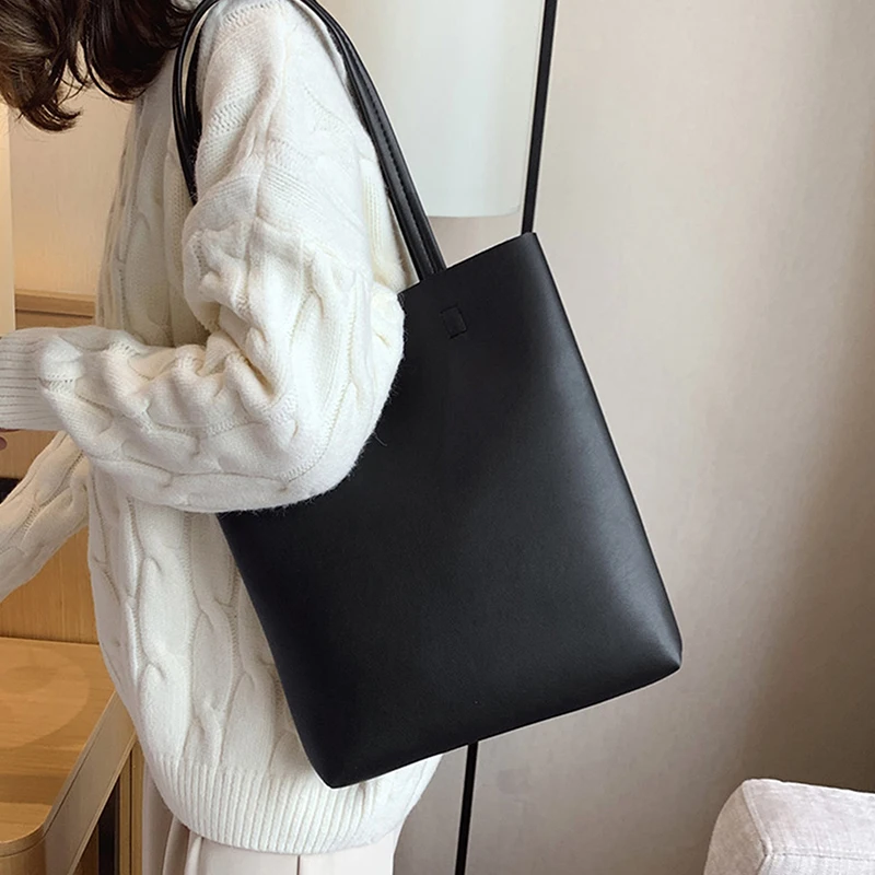 Solid Color PU Leather Tote Crossbody Bag For Women Large Capacity Fashion Simple Shoulder Messenger Bag Female Handbags