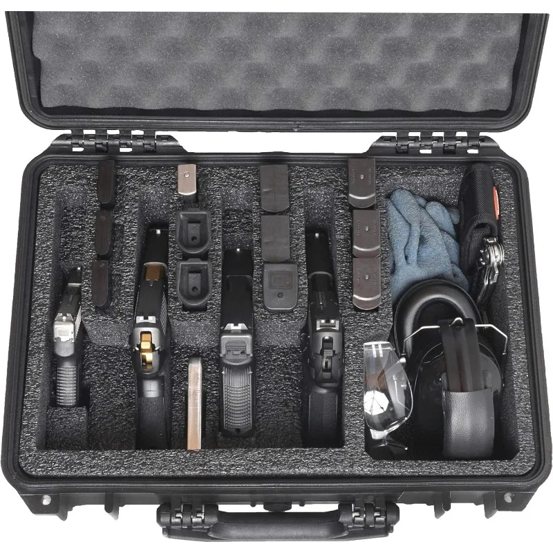 5 Pistol and 20 Magazine Pre-Cut Heavy Duty Waterproof Case with Included Silica Gel Canister to Help Prevent Gun Rust
