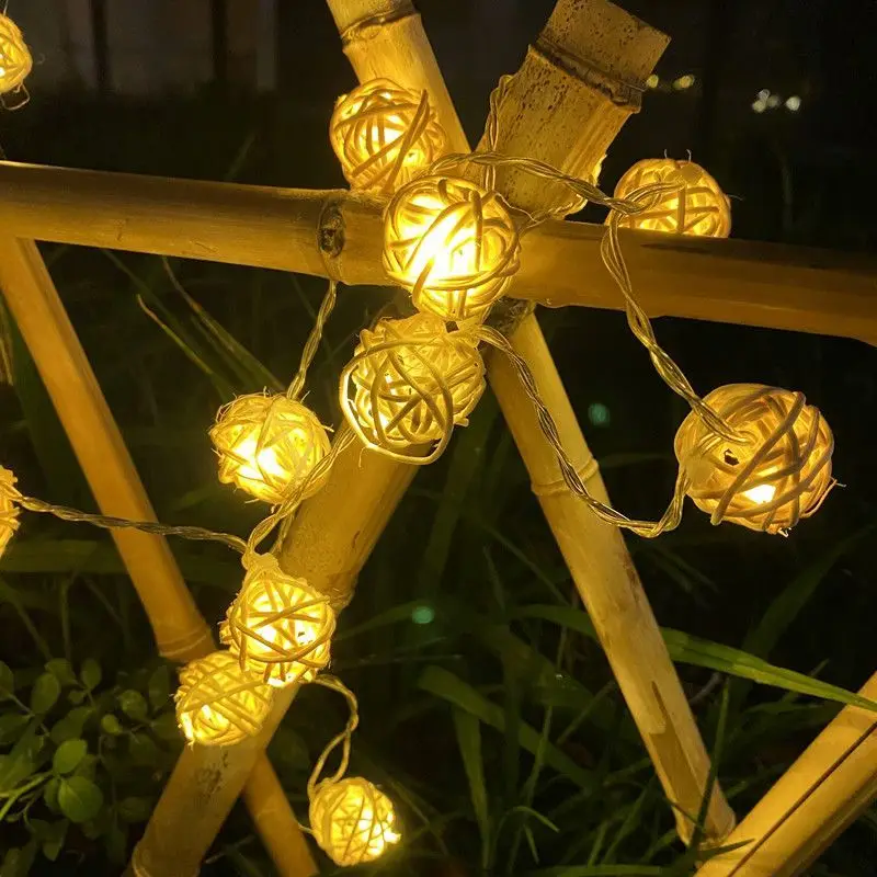 Solar Globe String Light Outdoor 20 LED 5m Rattan Ball Lamp 8 Modes Waterproof Solar Powered Fence Light for Garden Yard Gazebo