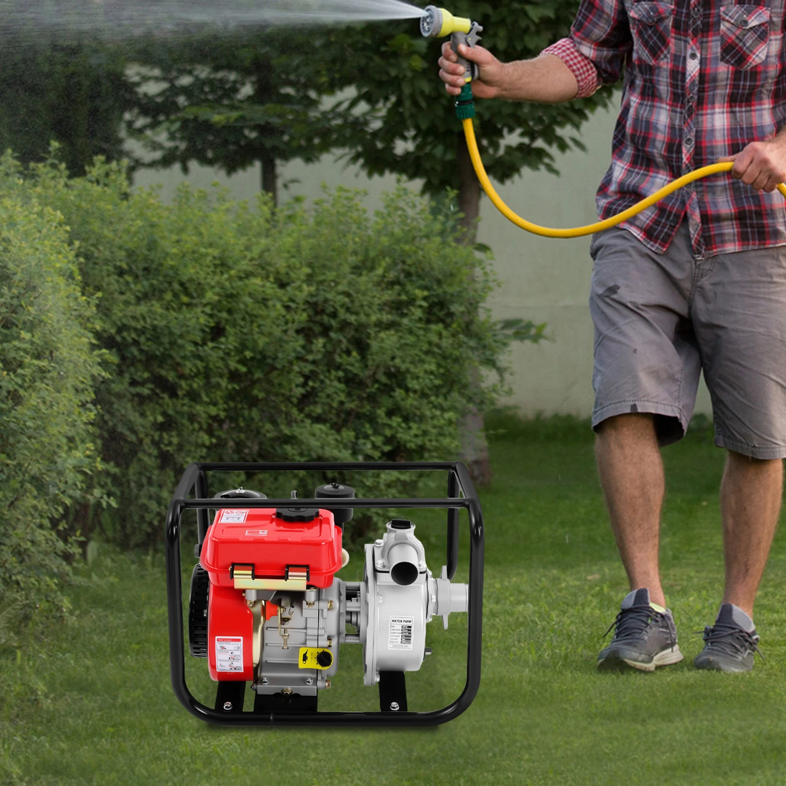 مضخة مياه ديزل 7.5 حصان 110 جرام في الدقيقة محرك شمسي 2 بوصة مع خرطوم 7.5 متر لري المزرعة والصرف ومياه الحريق