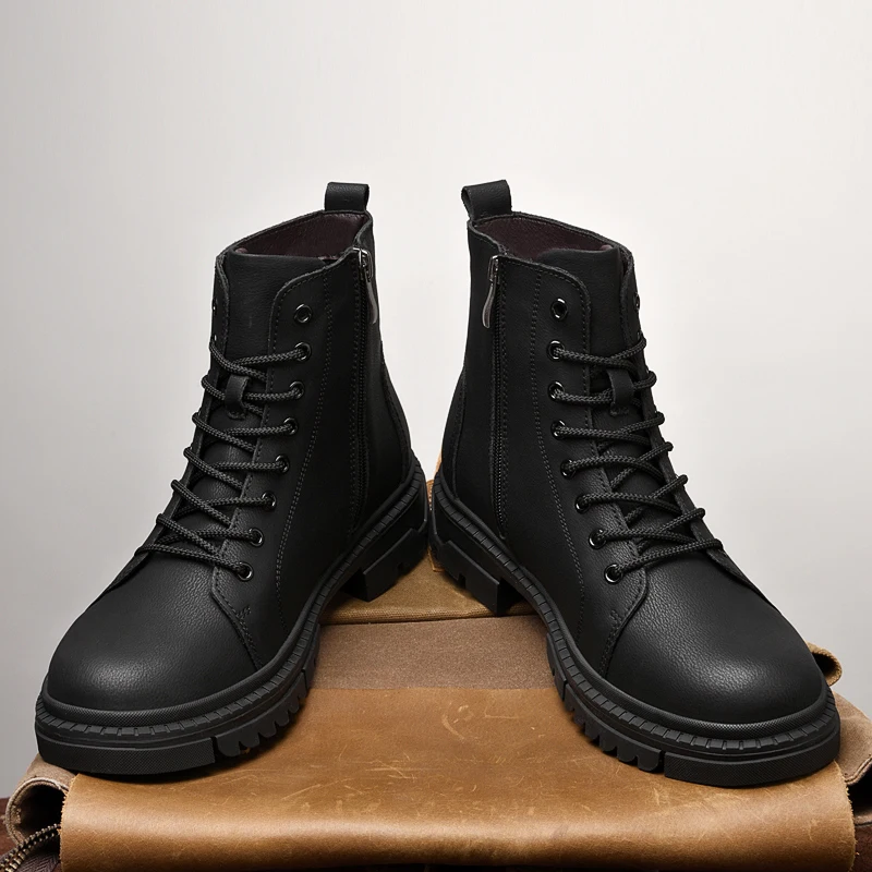 

Classic Autumn Winter Plus Size (38-49) Men Thick Soled High Top Boots Personalized Simple Fashionable Height Increasing Boots