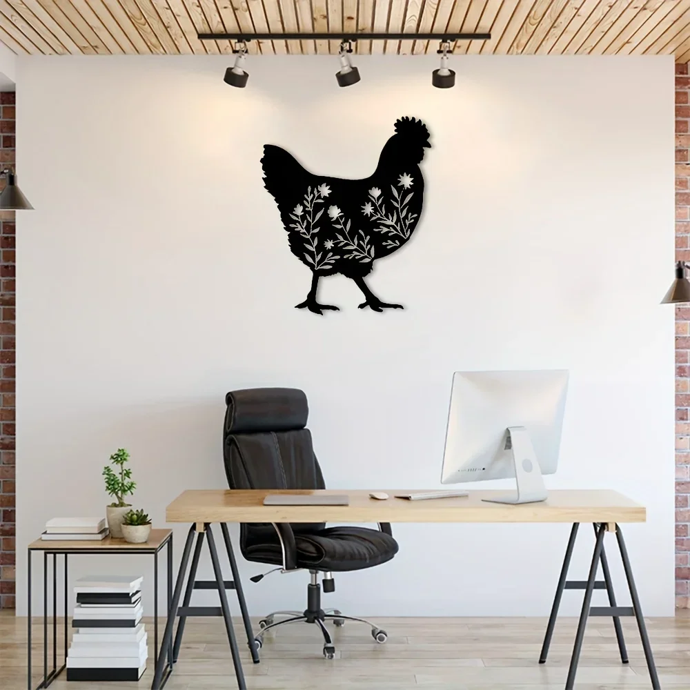 

Floral Chicken Metal Wall Art, Metal Interior Decoration, Home Office Wall Hanging Decoration Metal Livingroom Background Decor