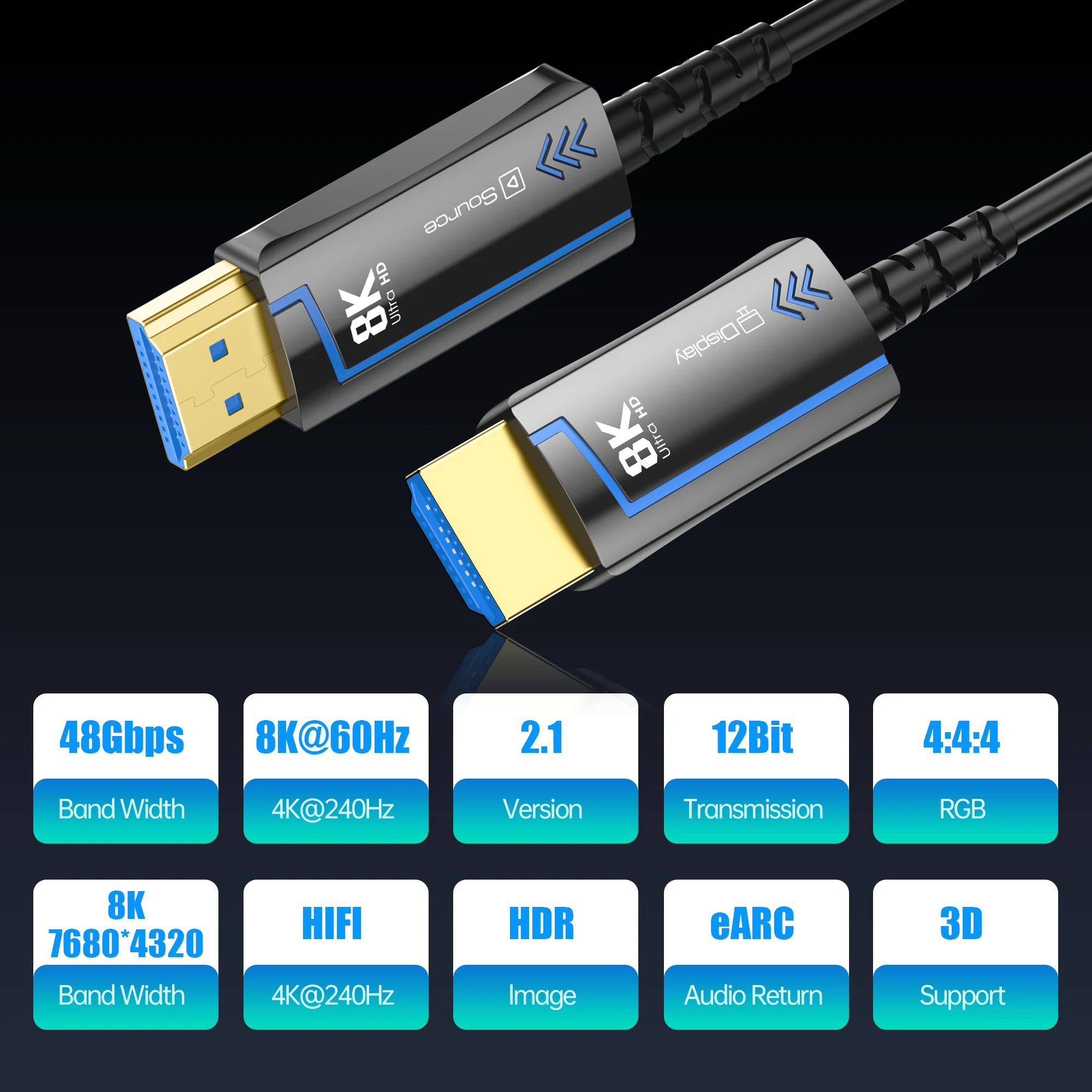 4K 8K HDMI 2.1 Cable Extremely Light Fibre Optic 8k@60Hz 4k@120Hz 48Gbps for HDTV Box Projector Ps3/4 Ultra High Speed Computer view 6