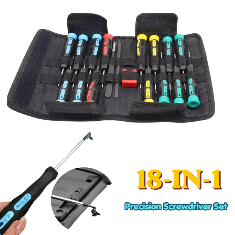 18-in-1 Precision Screwdriver Set, Multi-Type Screwdriver Kit with Portable Roll Pouch, Repair Tool for Electronics & Home Use