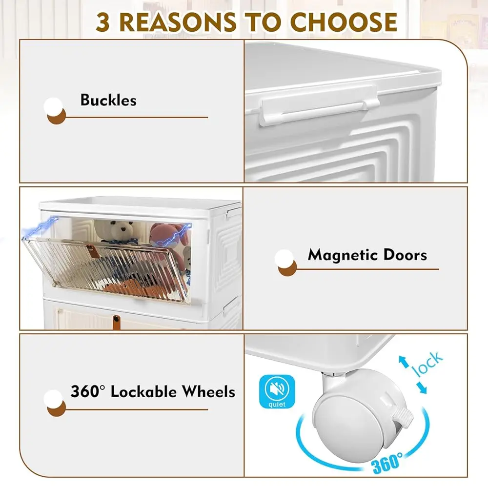 4 Tier Plastic Storage Bins And Boxes Organizer - Stackable With Lids For Bedroom, Living Room, Kitchen, Office - Foldable