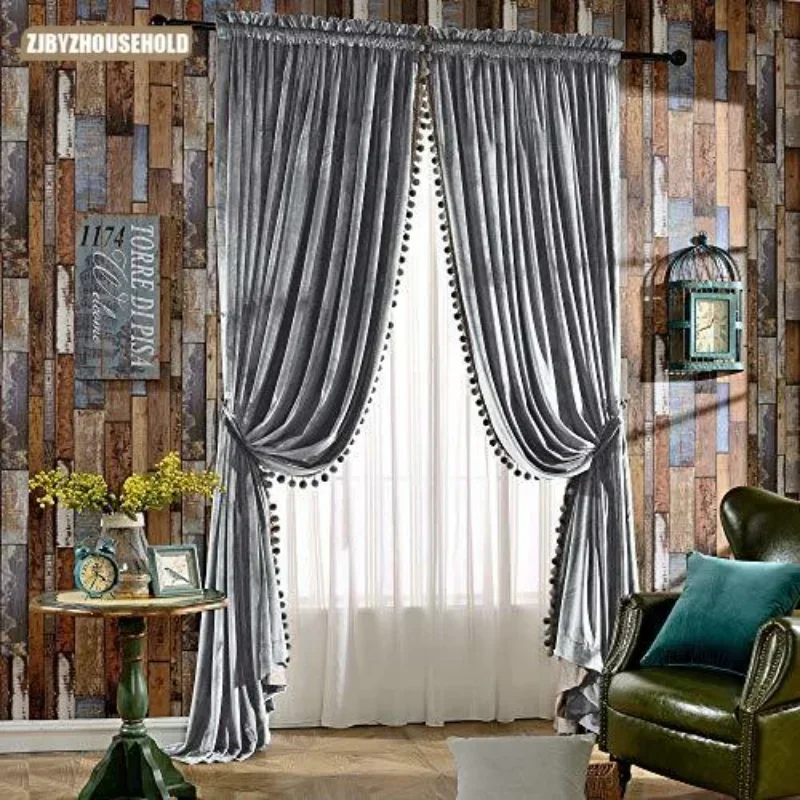 Luxury Velvet Curtains for Living Dining Room Bedroom Thermal Soft Window Panels Screen Beads Drapes Green Color Blue Customize