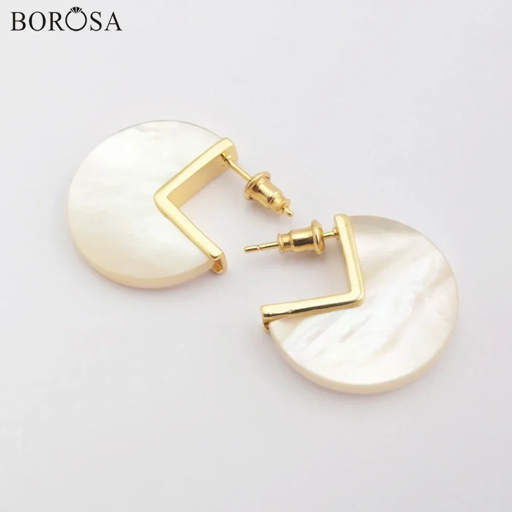 

Bohemia Shell Jewelry 5Pairs Gold Color Natural White Shell Stud Earrings for Women Fashion the Mother of Pearl Slice Earring