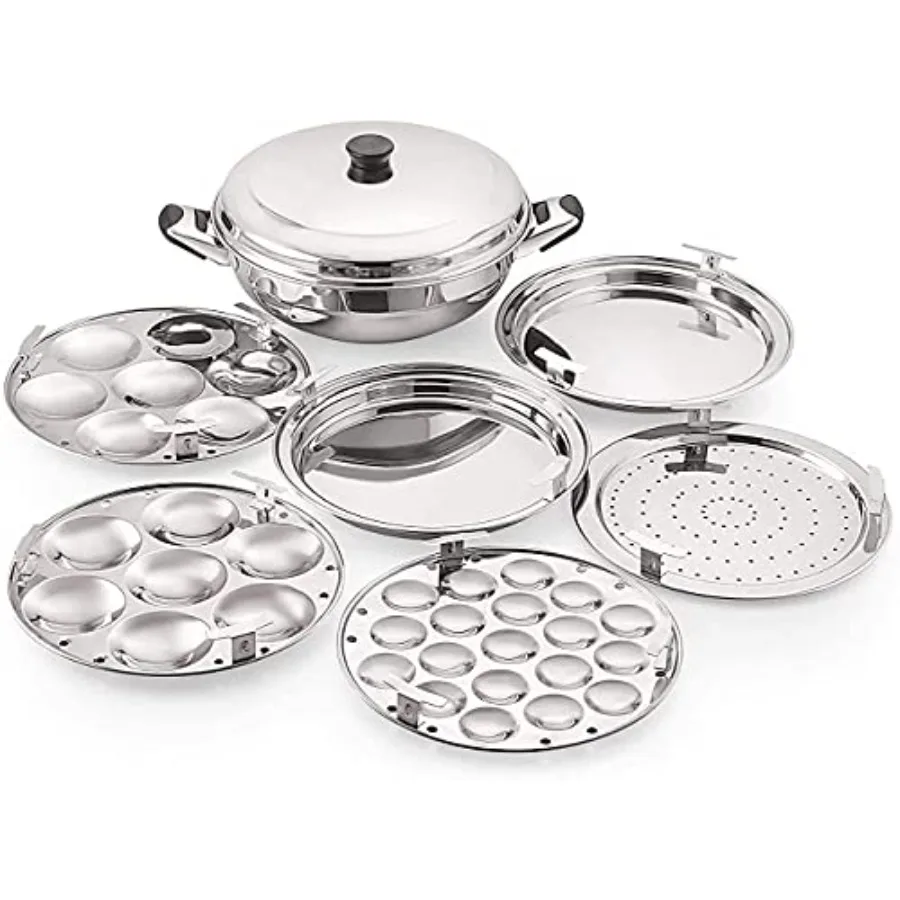 Tabakh Multi Kadai with Steamer Plate Mini Idli Plate 2 Idli Plates 2 Dhokla Plates Induction Friendly