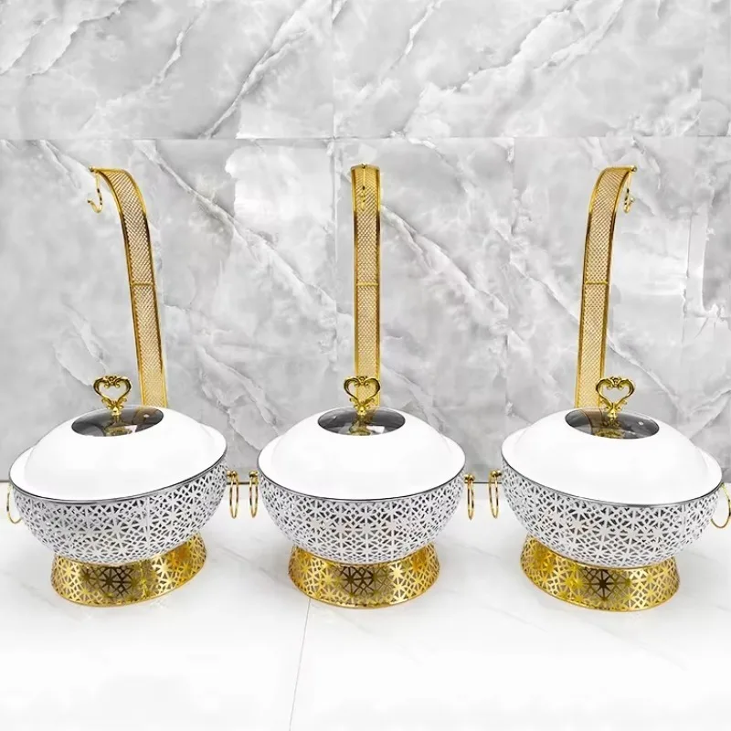 Scaldavivande bianco in acciaio inossidabile da 8 litri con carburante Pentola calda rotonda di nuovo design per set di ristorazione per buffet di hotel