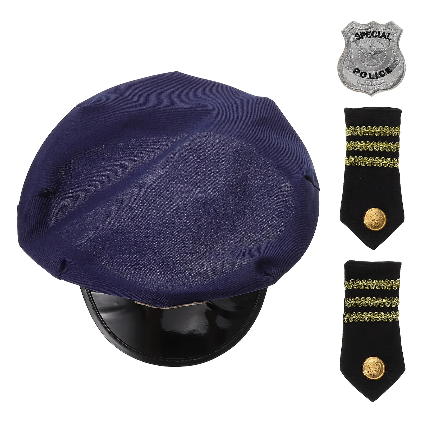 

Police Hat Suit Kids Costume Octagonal Flattop Badges Epaulets Stage Birthday Weddings Cosplay Police Caps Decorative Party Hats