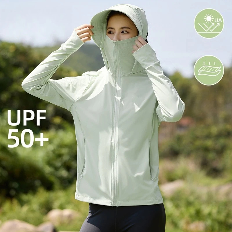Summer Ice Silk Original Yarn Sunscreen Clothing Women's Removable Brim Cool Anti-ultraviolet Long-sleeved Outdoor Cycling
