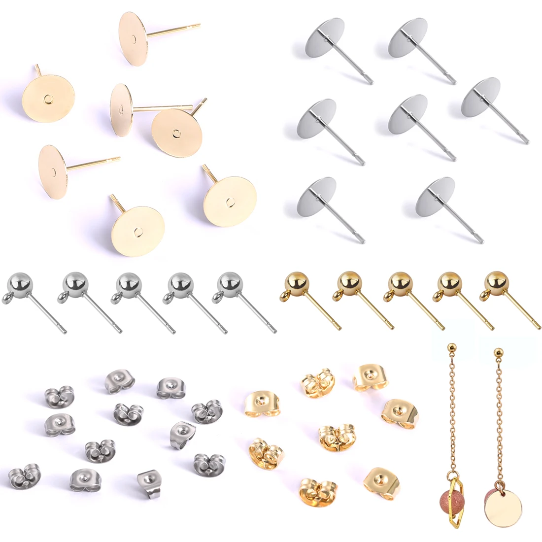 20 Stück Edelstahl Durchmesser 4/5/6/8/10 mm Ohrstecker Rückseite Ohrstecker Kugelnadeln für DIY Schmuckherstellung
