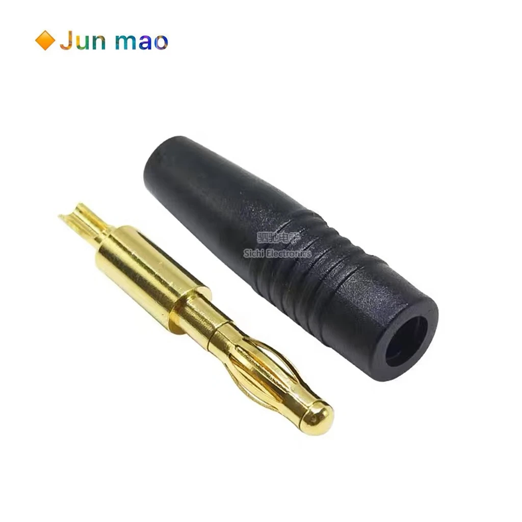 2pcs Pure copper gold-plated 4mm banana plug panel test plug welding power amplifier audio withstand voltage insulation sheath