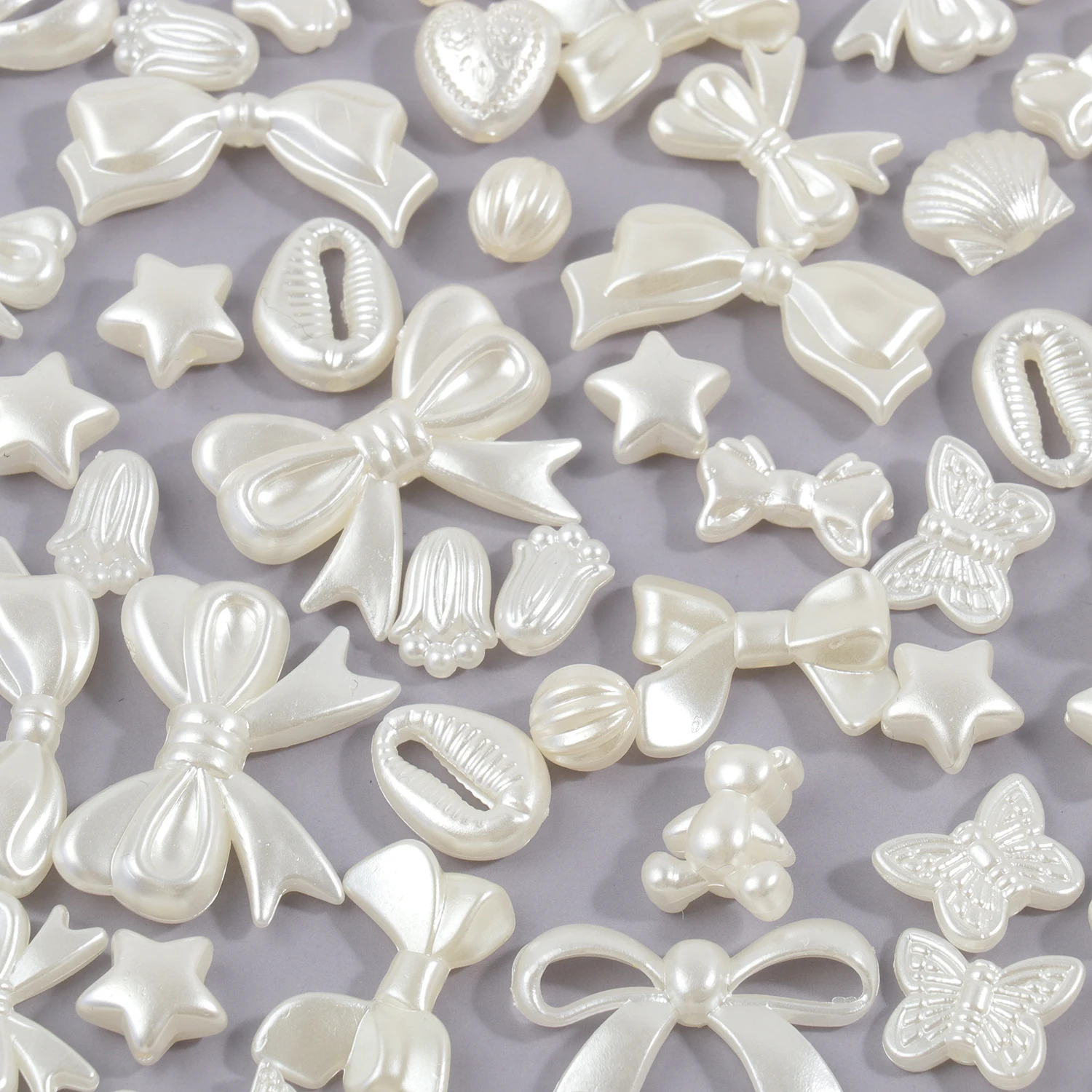50szt Mix Style Pearl Flowers Bowknot Bow Tie Heart Shell Acrylic Spacer Beads Charms For Jewelry Making Finding Set Accessories