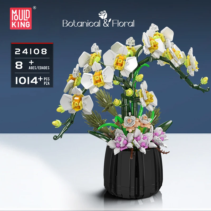 Mould King 24108 Flower Bouquet Toys The MOC White Orchid Building Block Assembly Decoration Flower Brick Set Kid Christmas Gift